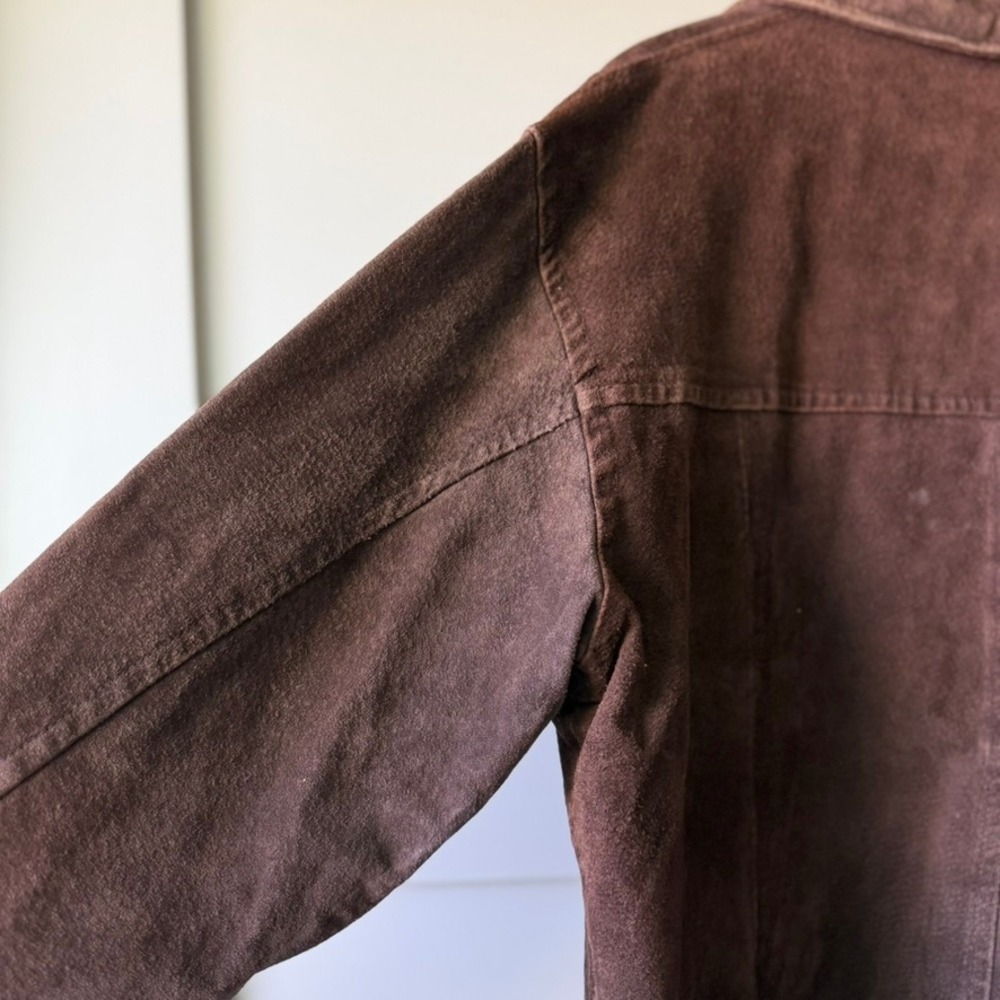 Vintage 26 Red Suede Leather Jacket Mens L Brown Button Coat 90s Distressed FLAW - Picture 15 of 16